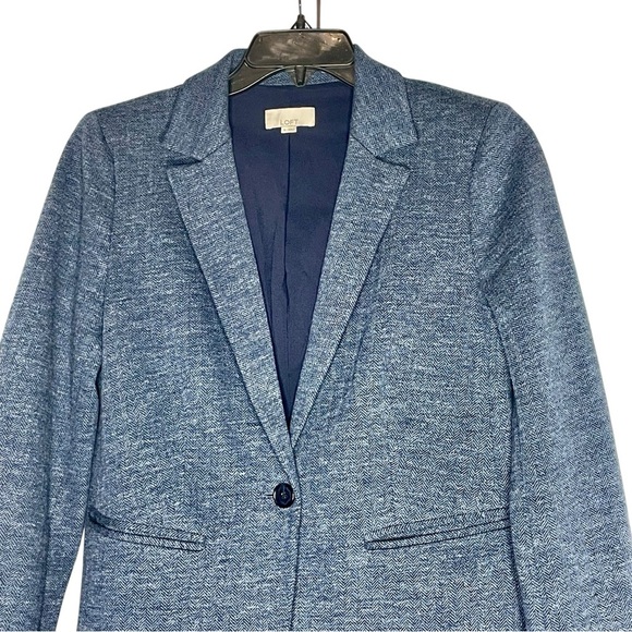 LOFT Blue/ Gray Herringbone Blazer with Navy Elbow Patches Size 6 - Picture 6 of 10